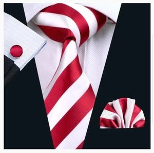 Red Striped Tie, Hanky & Cufflinks Set